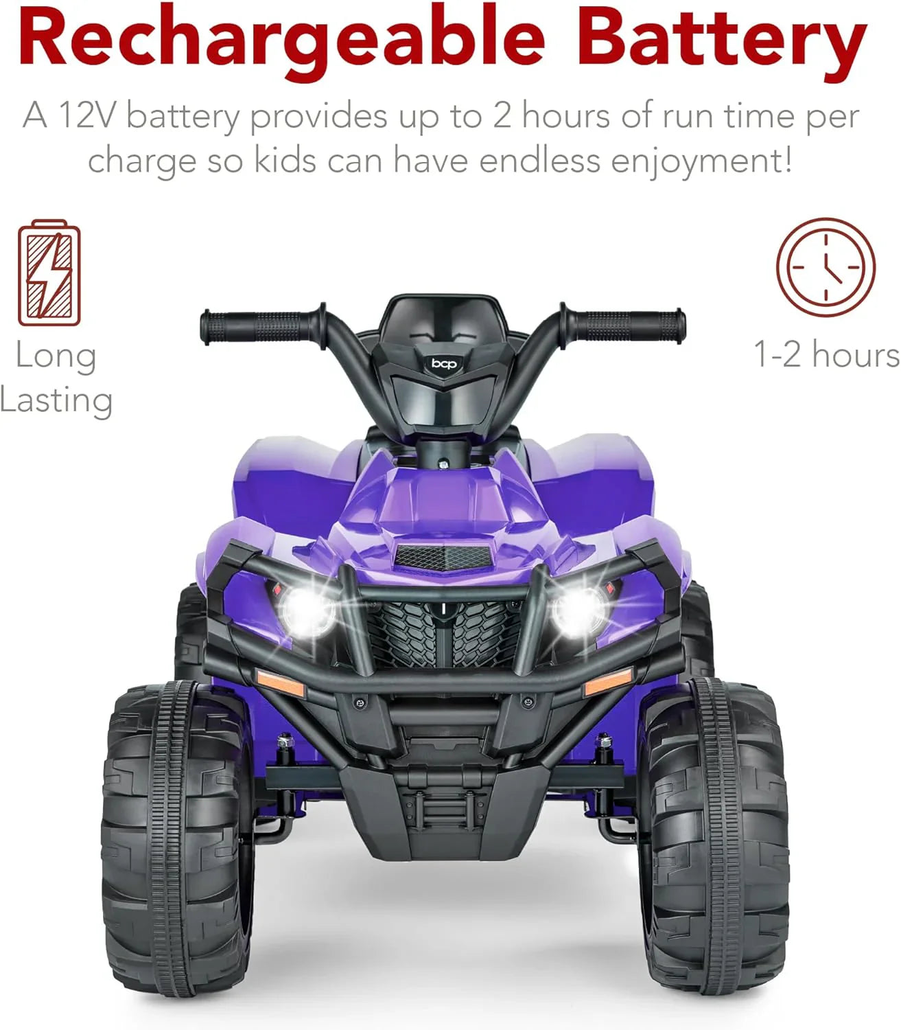 Véhicule tout-terrain électrique 12 V pour enfants, quad à 4 roues avec audio Bluetooth, vitesse maximale de 2,4 mph, pneus à crampons, phares à LED et radio.