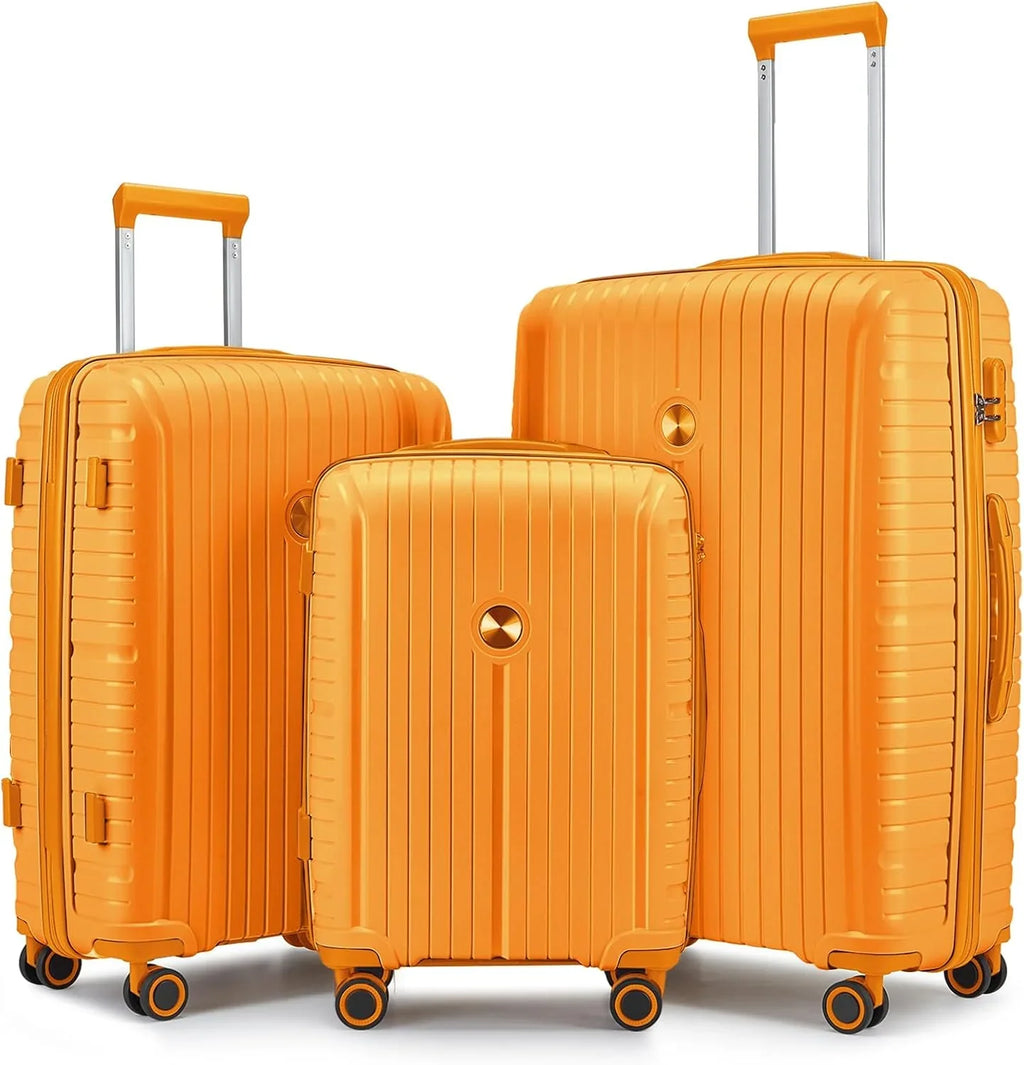 Ensemble de 5 valises de voyage légères à coque rigide en PP avec deux roulettes pivotantes et serrure TSA