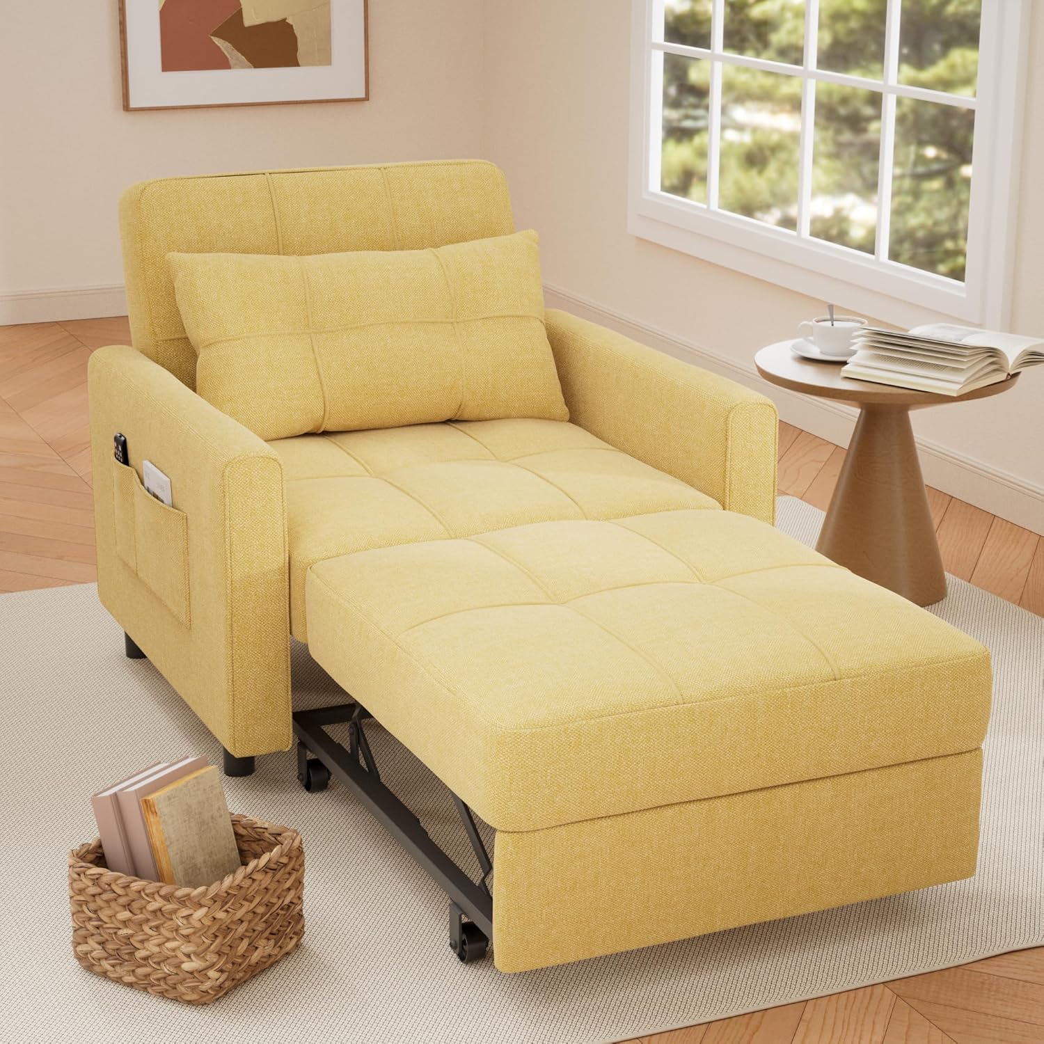 Canapé-lit convertible 3 en 1, convertible en lit simple gigogne avec dossier réglable, spacieux et multifonctionnel