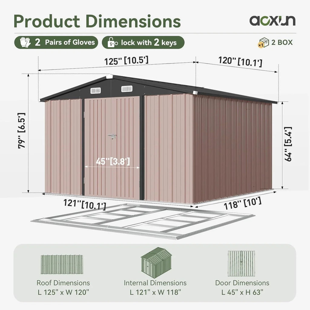 Abri de jardin en métal Aoxun 3,6 x 3 m, abri de jardin extérieur étanche, abri de jardin multifonctionnel en acier avec porte et serrure