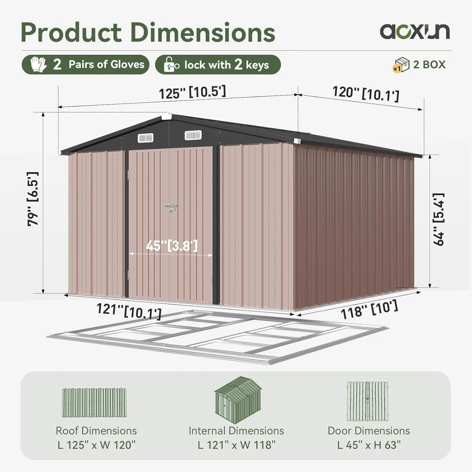 Abri de jardin en métal Aoxun 3,6 x 3 m, abri de jardin extérieur étanche, abri de jardin multifonctionnel en acier avec porte et serrure