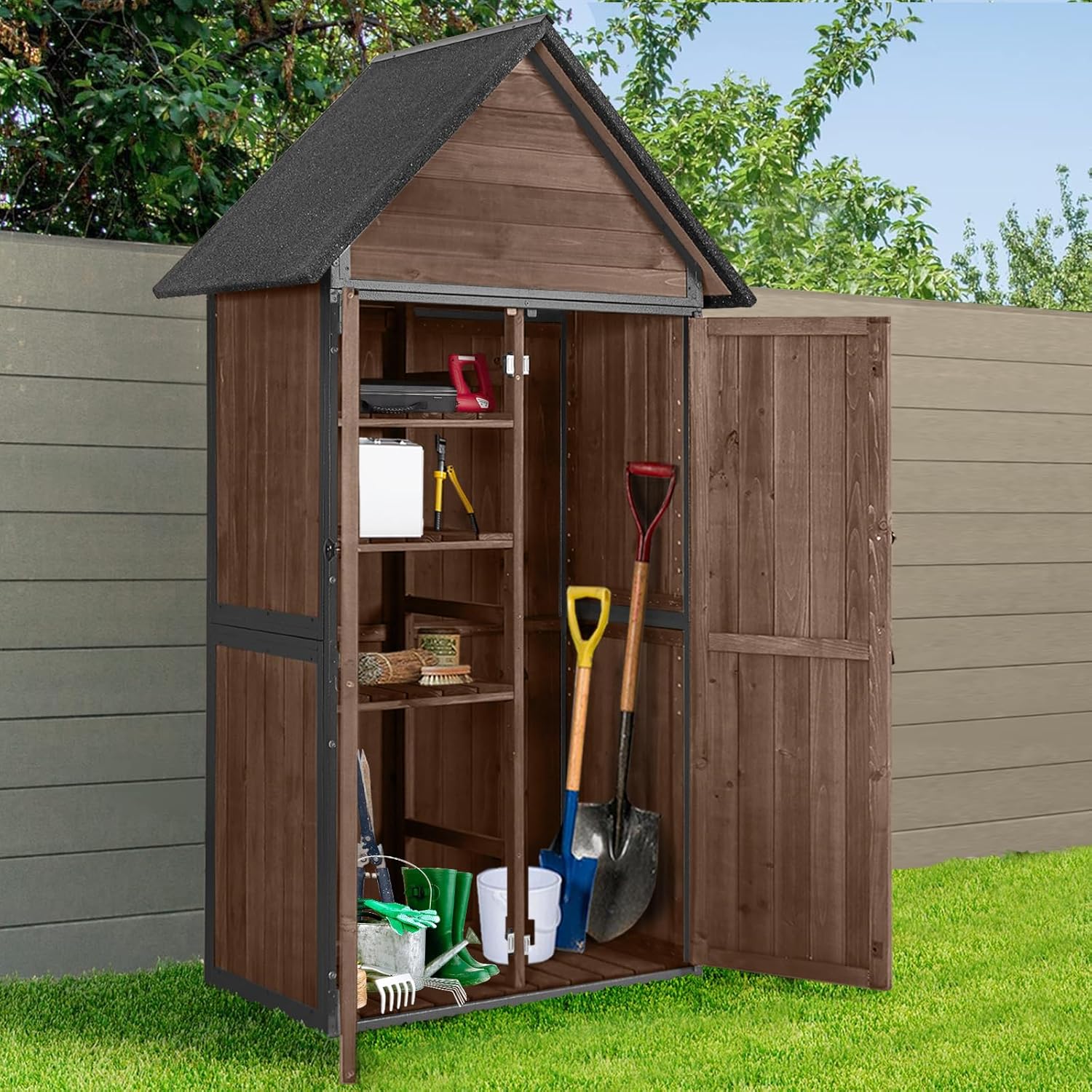 Sheds Outdoor Storage Garden Shed with Metal Frame Structure and Adjustable Shelves Large Capacity Storage Tool Cabinet Box