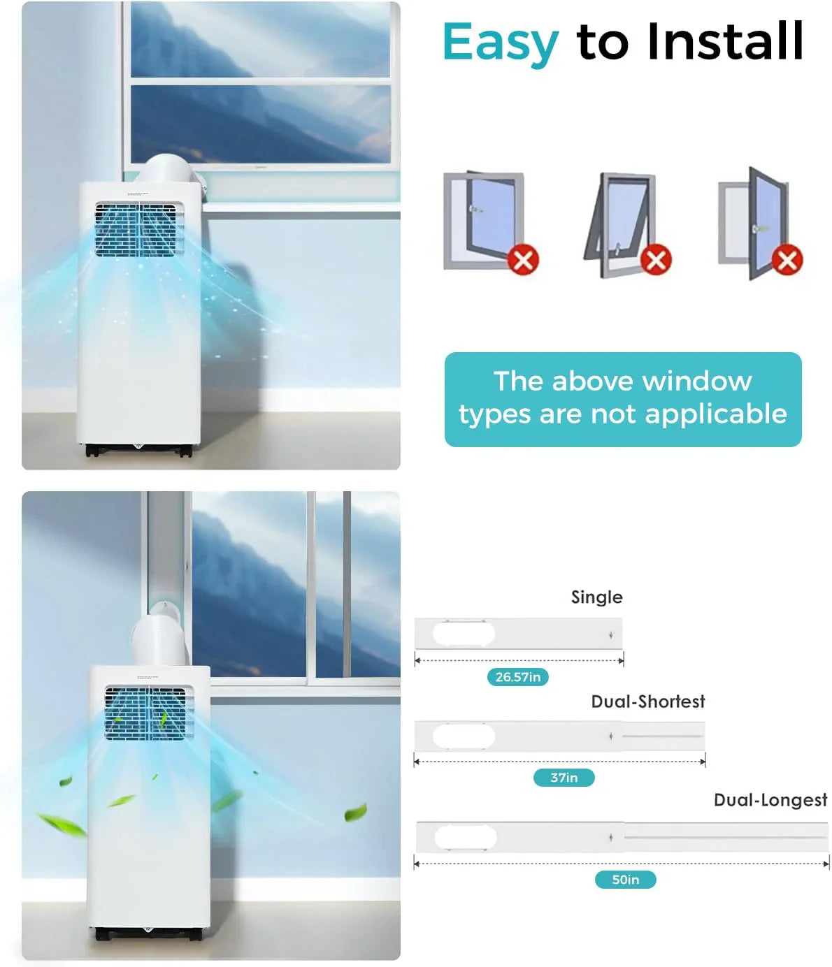 Climatiseur portatif 8 000 BTU - Unité de climatisation 3 en 1 avec télécommande, refroidissement ultra-silencieux pour pièces jusqu'à 350 pi², minuterie 24 h, mode veille