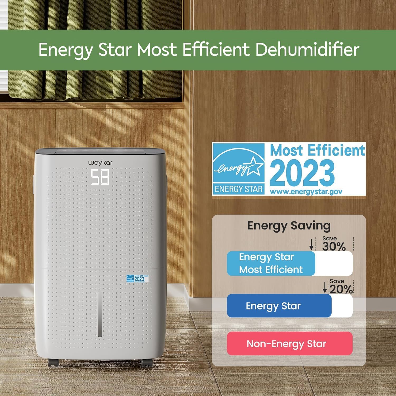 Déshumidificateur Waykar de 2 000 pi² pour la maison et les sous-sols, avec drainage automatique ou manuel, réservoir d'eau de 0,66 gallon