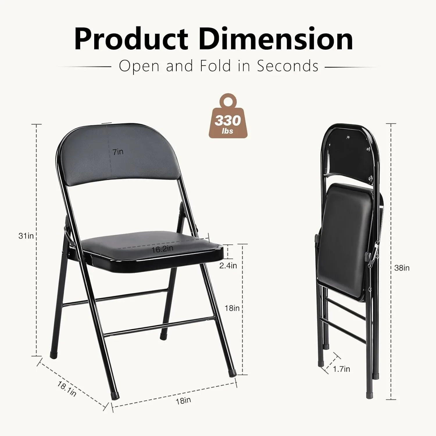 DUMOS Lot de 2 chaises pliantes rembourrées en cuir, siège commercial empilable portable pour intérieur et extérieur