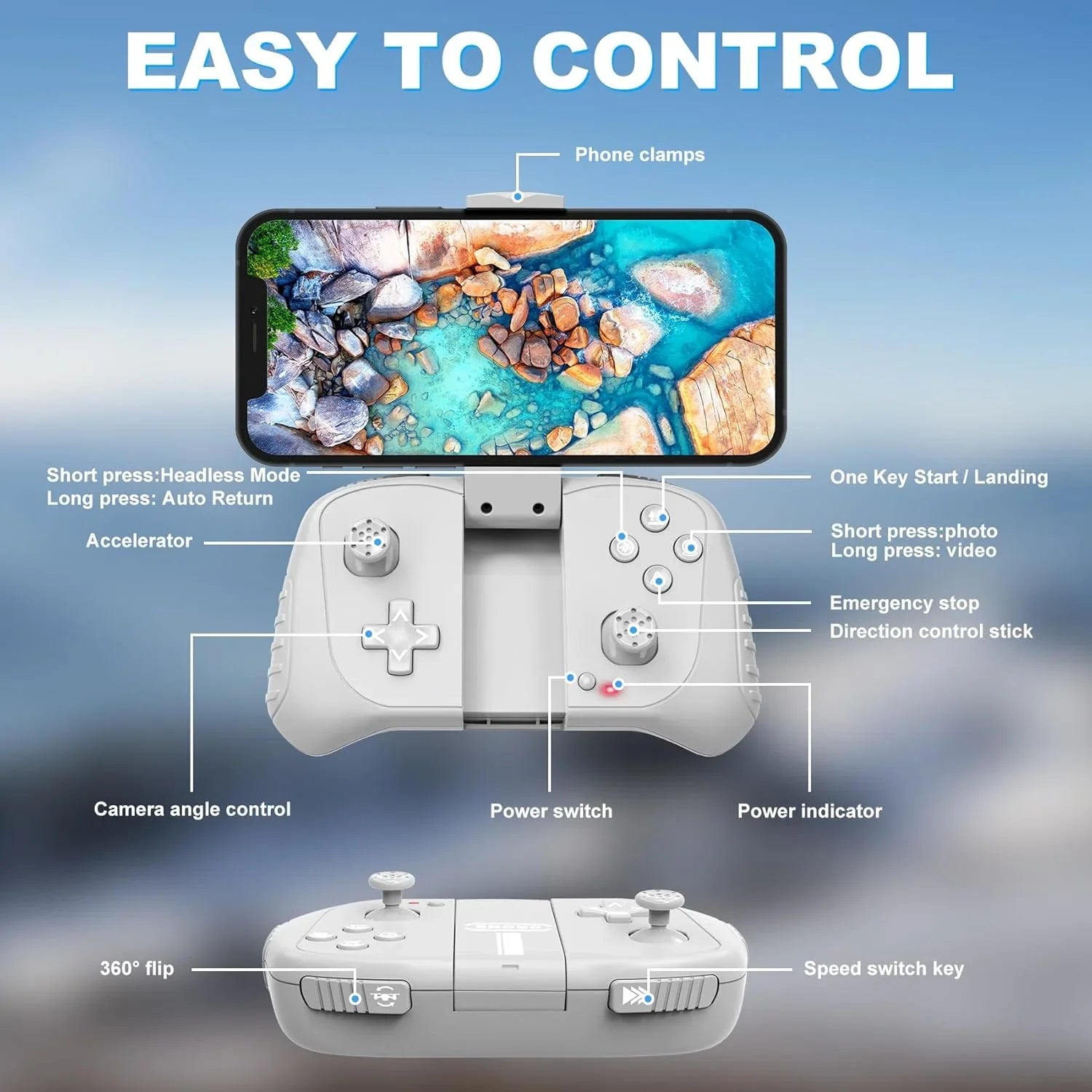 Drone FPV HD 2K pour adultes avec caméra - Maintien d'altitude pliable et portable