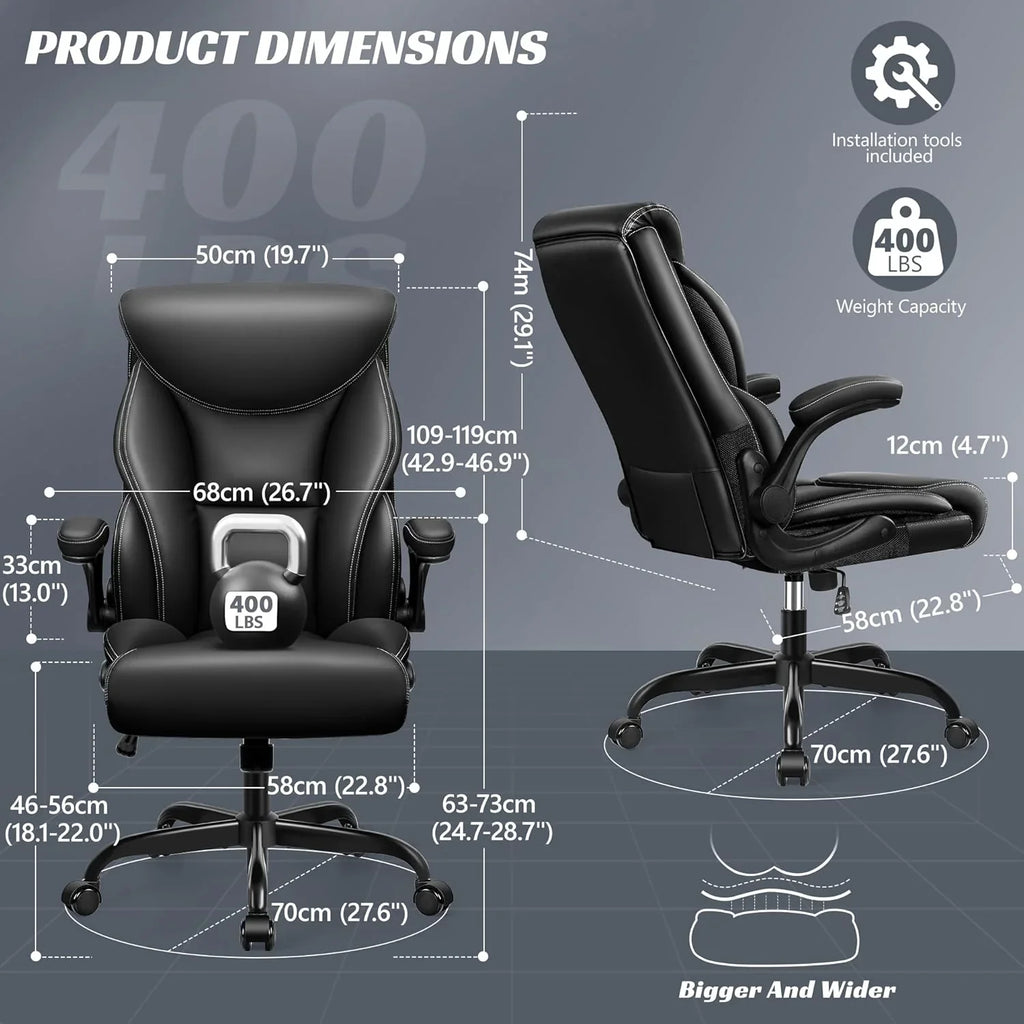 Chaise de bureau pivotante à pieds hauts, en cuir respirant, avec support lombaire