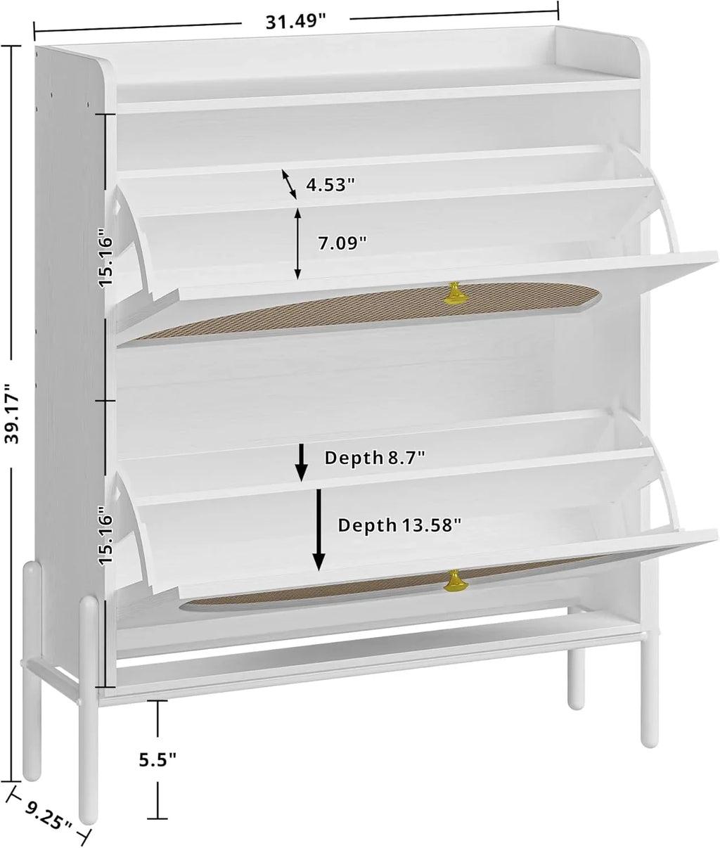 Meuble à chaussures IRONCK avec 2 tiroirs rabattables, meuble de rangement à chaussures indépendant en bois
