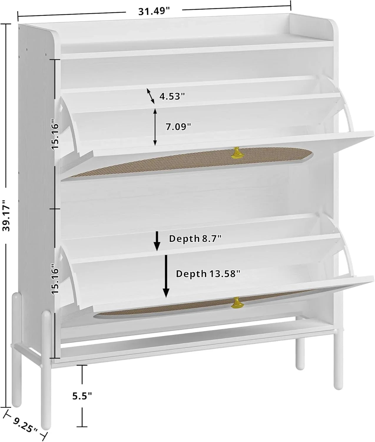 Meuble à chaussures IRONCK avec 2 tiroirs rabattables, meuble de rangement à chaussures indépendant en bois