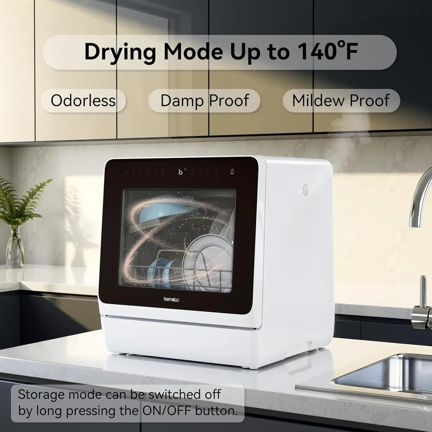 Lave-vaisselle de table Hermitlux, 7 programmes de lavage, mini lave-vaisselle portable