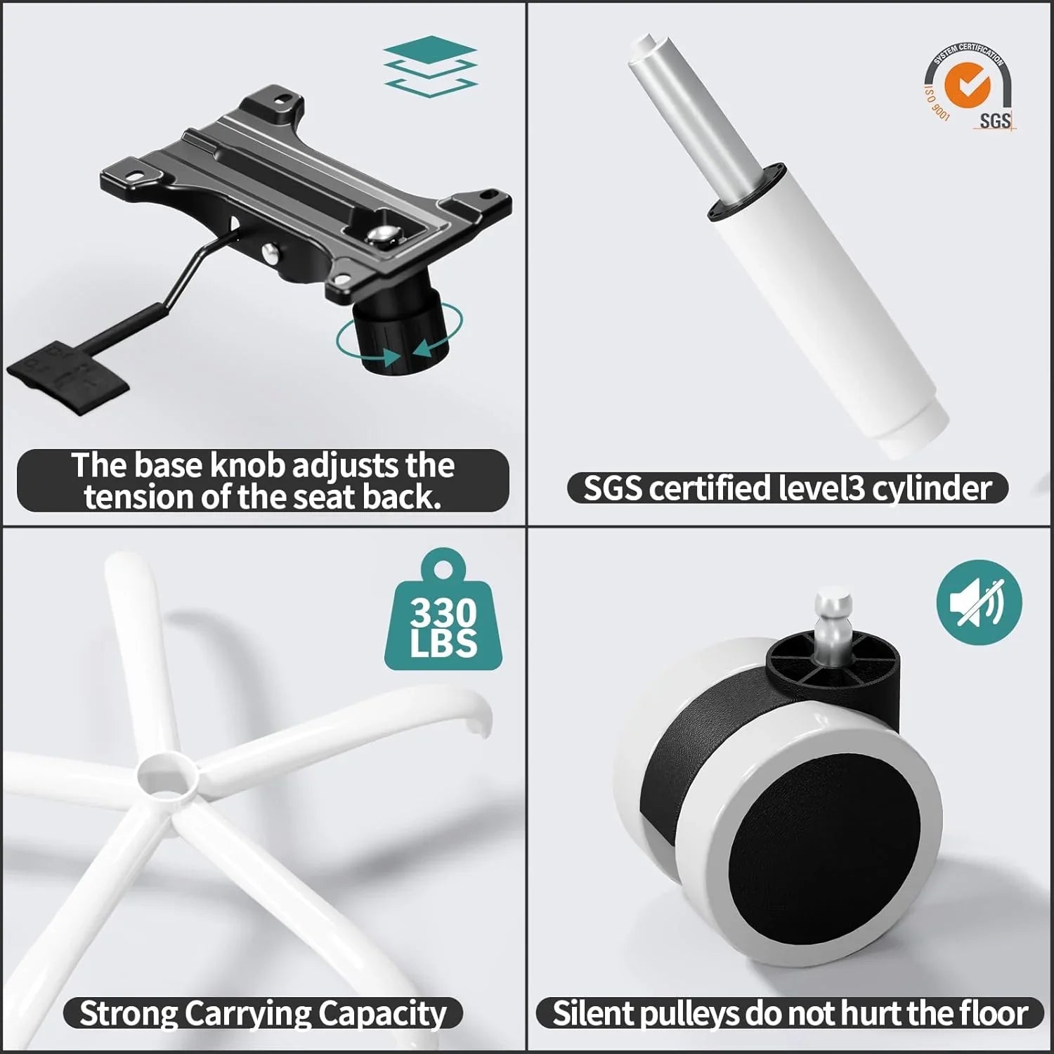 Chaise de bureau ergonomique TRALT, 150 kg, chaise de jeu à domicile avec roulettes