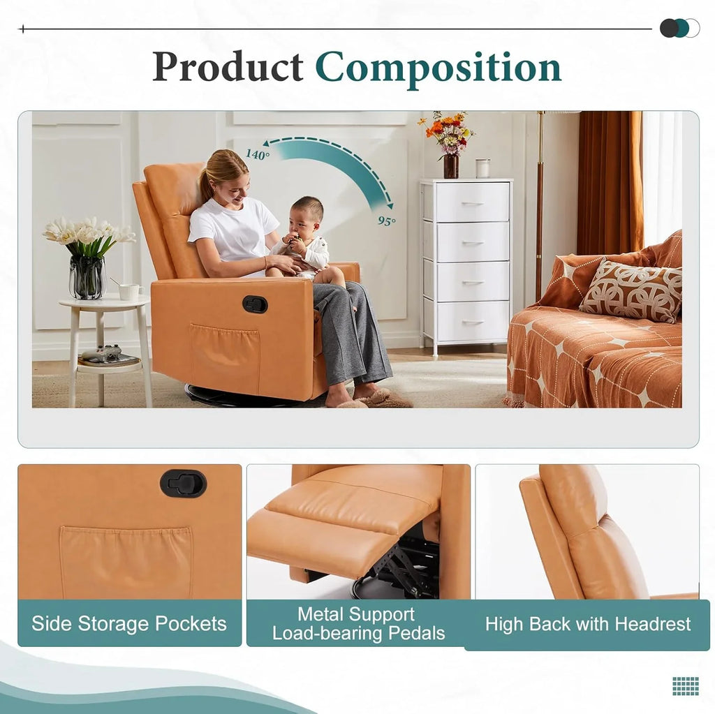Fauteuil à bascule pivotant à dossier haut avec repose-pieds, fauteuil bébé rembourré avec siège profond et confortable