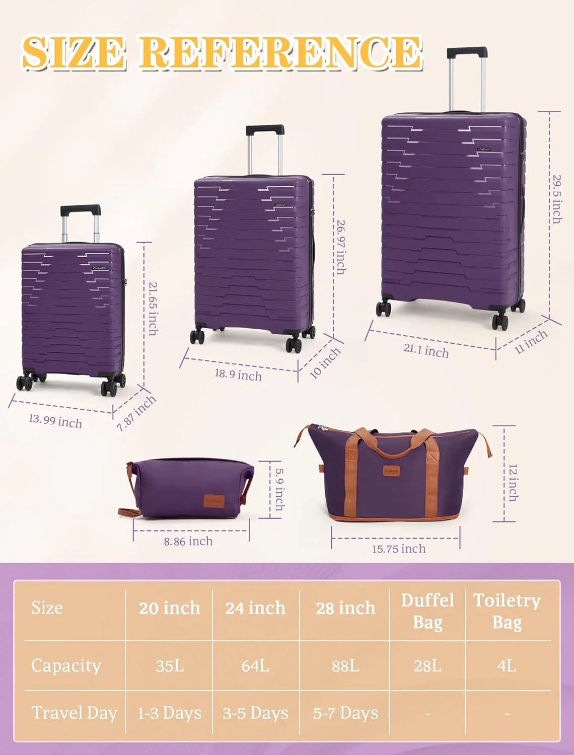 Ensemble de 5 bagages à roulettes, valise rigide en ABS avec roulettes pivotantes