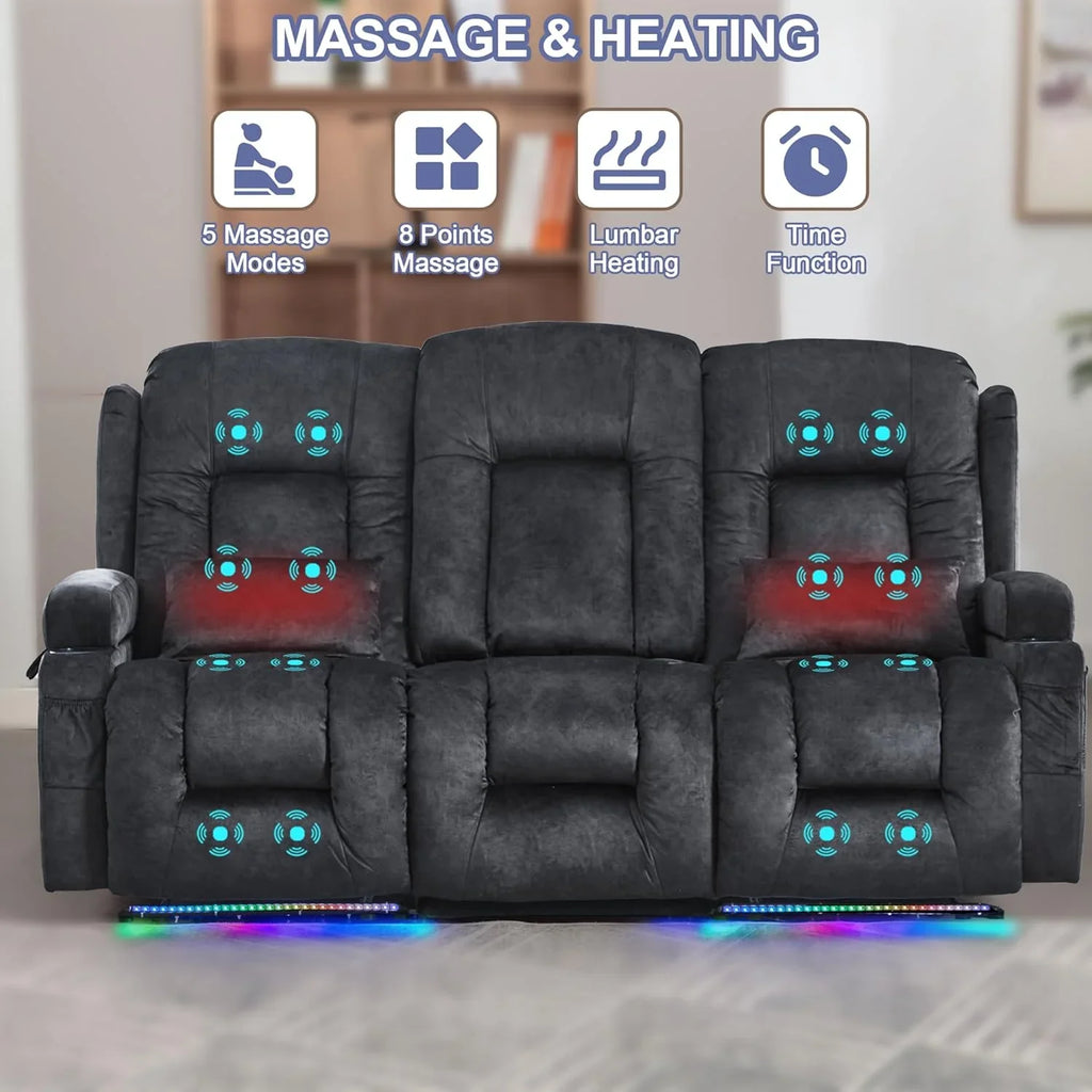 Canapé inclinable électrique TUNYI avec fonctions massage et chauffage, siège home cinéma avec console, canapé inclinable électrique pour camping-car