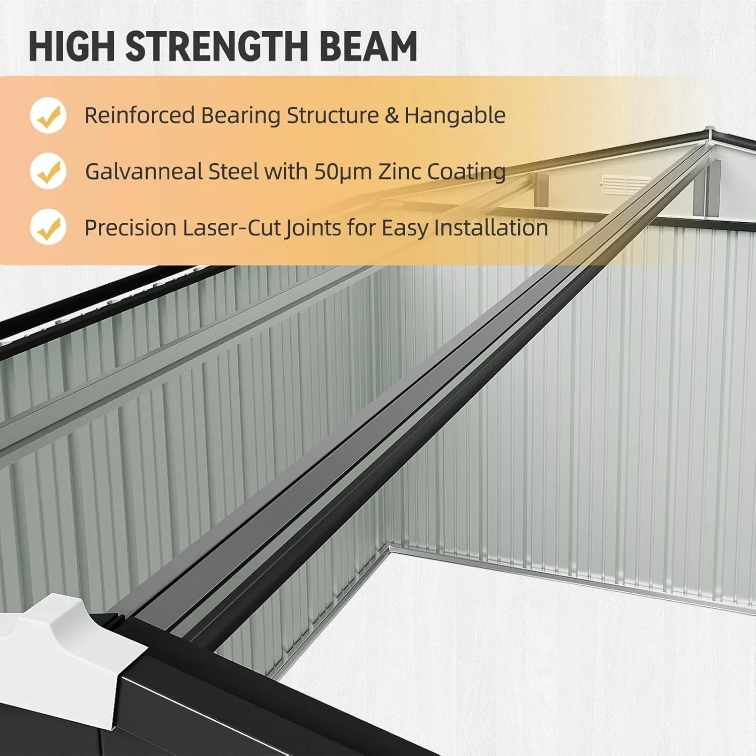 Abri de jardin Aoxun 7,4 x 5,3 pi, plancher en acier galvanisé, abri de jardin en métal, portes doubles