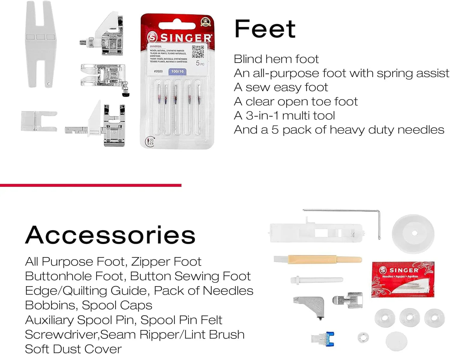 Machine à coudre robuste 4423 à grande vitesse (kit d'accessoires inclus) 97 points Boutonnière en une étape