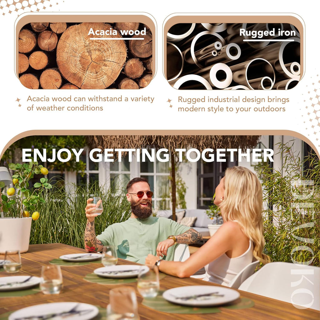 Table à manger Devoko Home en acacia pour 6 personnes, pour l'intérieur et l'extérieur