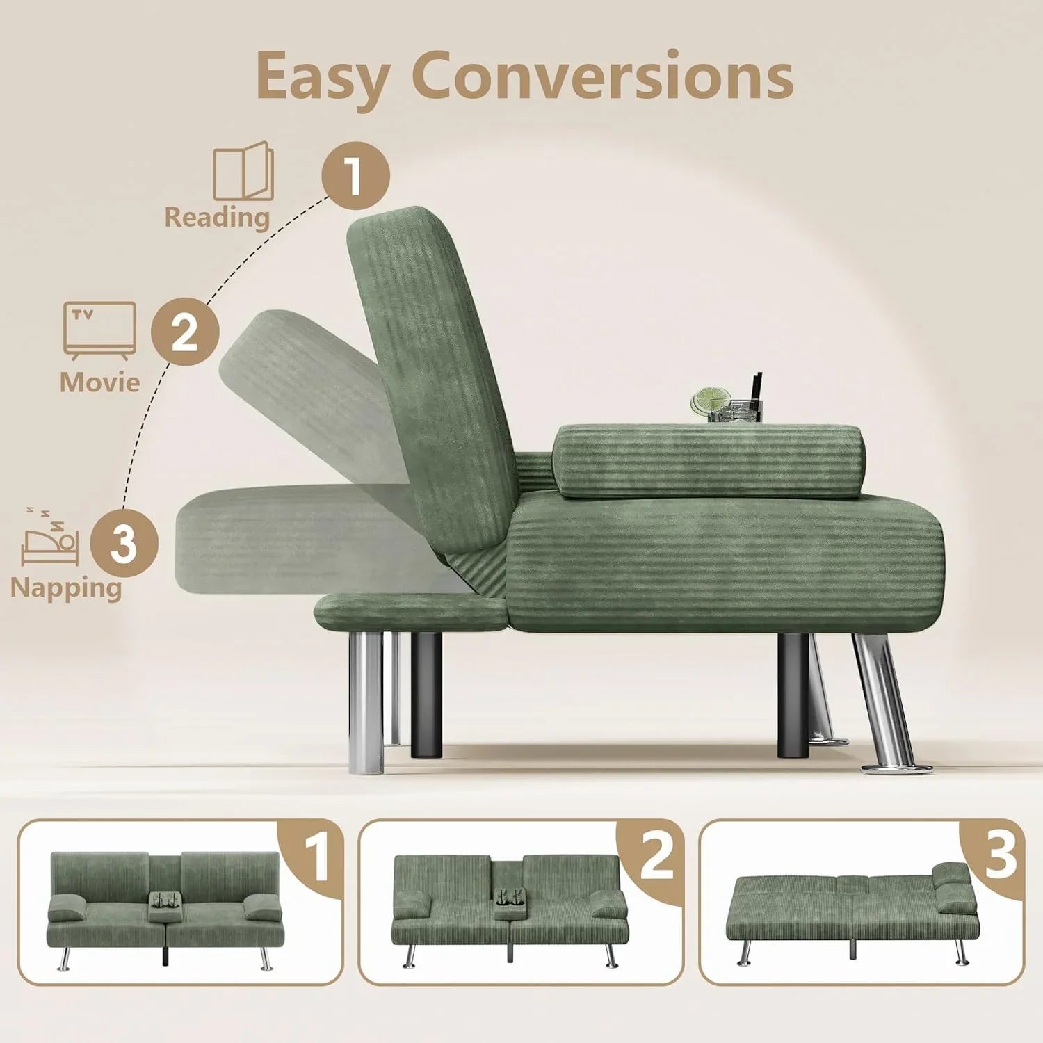 Canapé-lit futon Flamaker Ensemble futon pliant moderne Chaise longue convertible