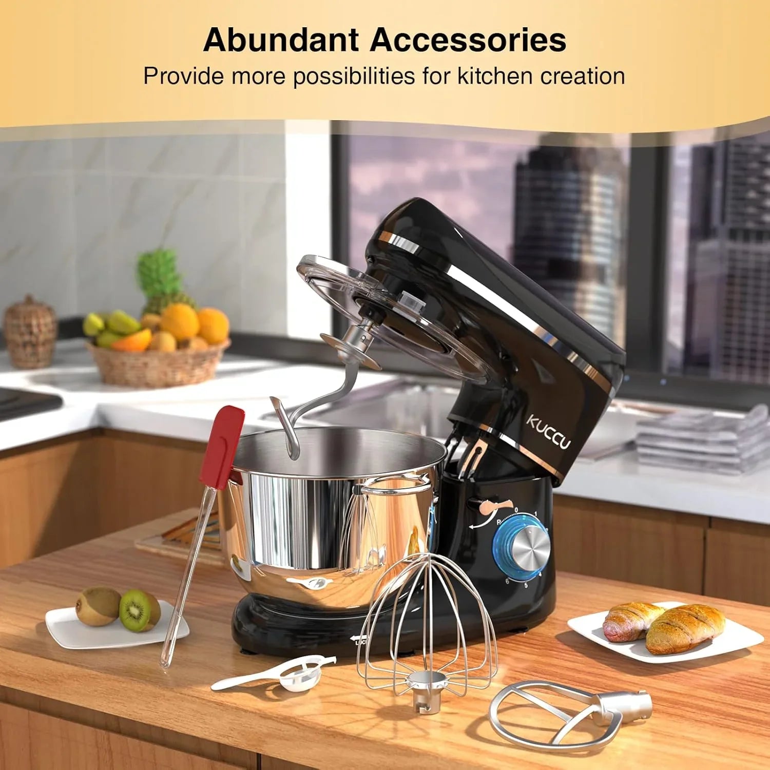 Batteur sur socle 6,5 pintes 660 W 6 vitesses à tête inclinable, batteur électrique de cuisine