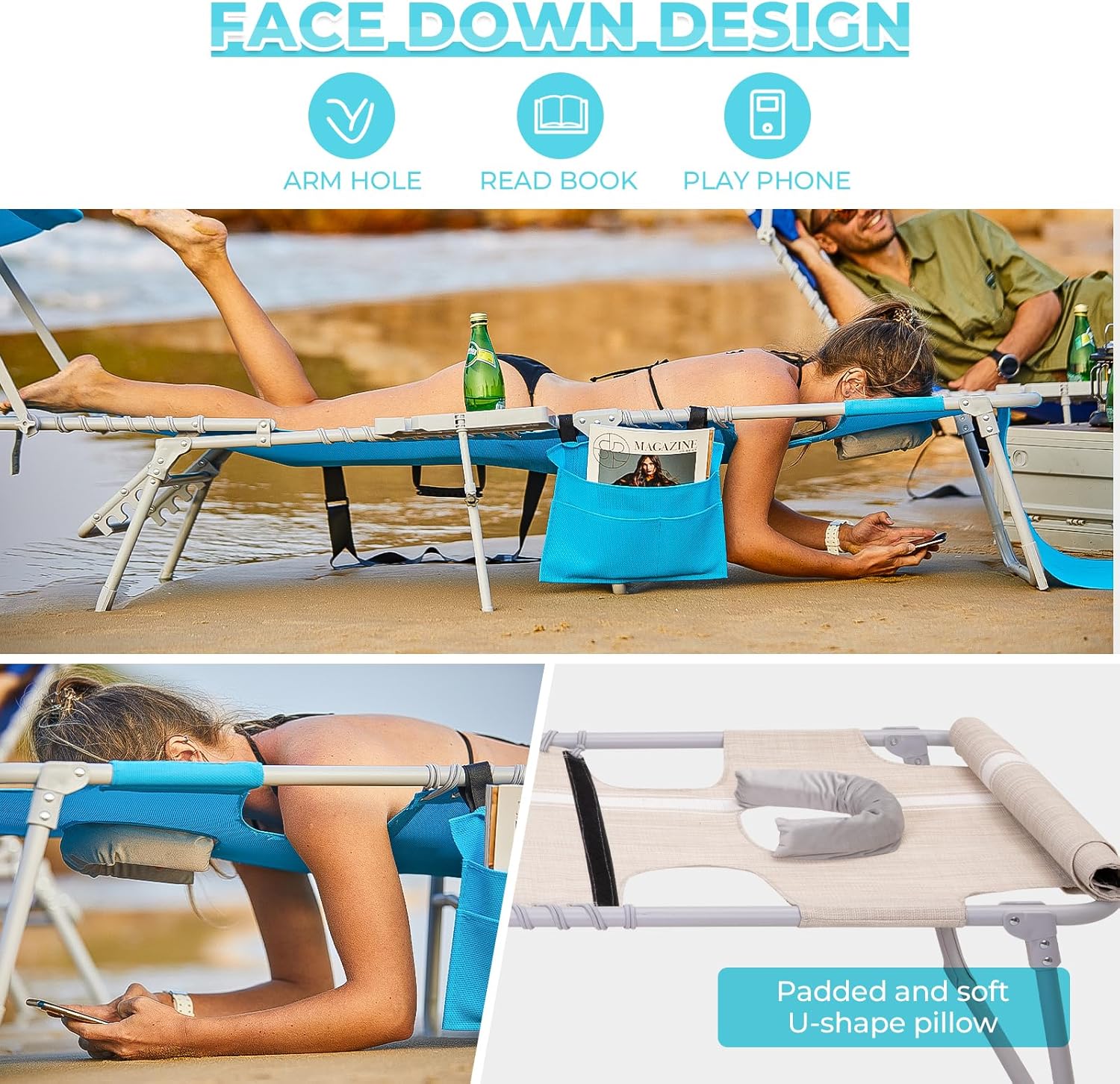 Lot de 2 chaises longues d'extérieur - Chaise longue pliante portable pour patio, piscine, camping, inclinable et réglable sur 5 positions