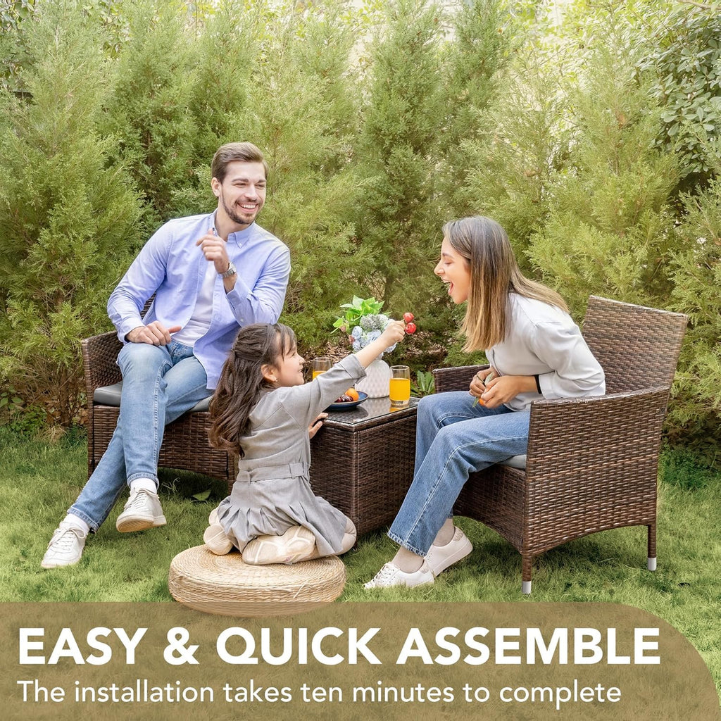 Ensemble de meubles de patio Devoko 3 pièces avec chaises en rotin synthétique