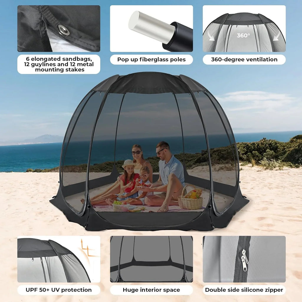 Gazebo Alvantor Screen House, tente à auvent abri igloo escamotable pour 6-10-15 personnes