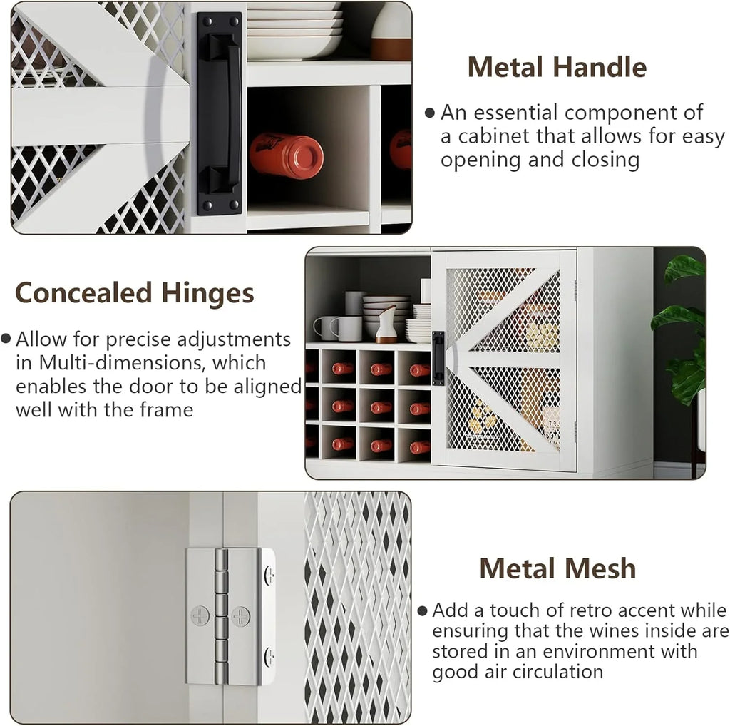 Bar à vin avec éclairage LED, meuble à liqueur avec porte-verres, bar à café pour liqueurs, buffet de rangement avec casiers à vin, armoire à vin