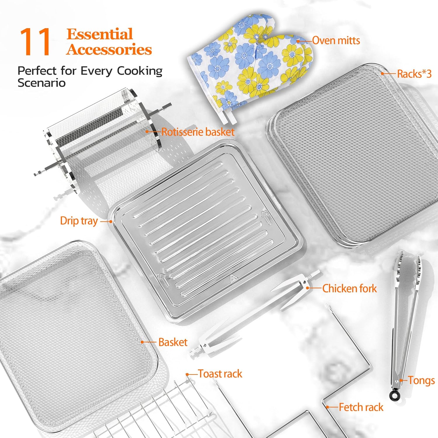 Grande friteuse à air de 20 litres, combo 10 en 1 avec fenêtre, rôtissoire, 3 grilles de déshydratation, certifiée ETL