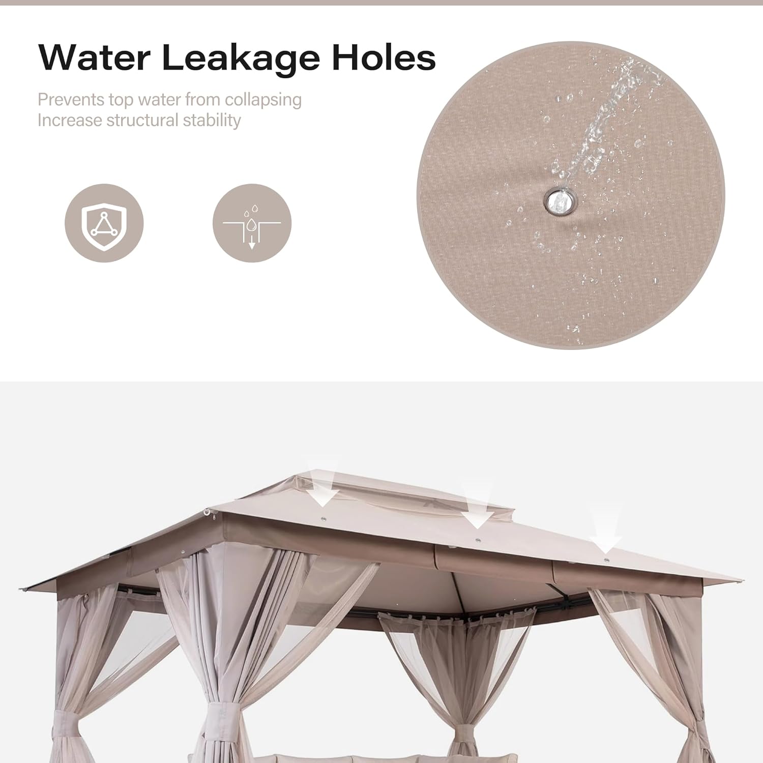 Tente pavillon d'extérieur améliorée à double toit, auvent imperméable UV50+ avec filet et crochets