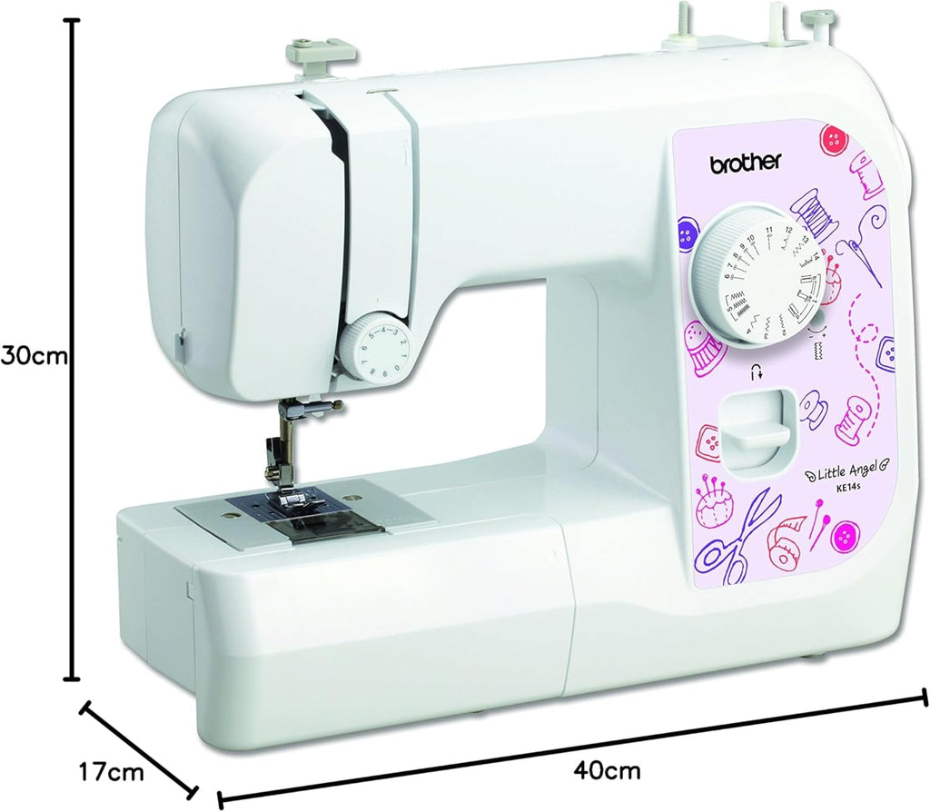Brother KE14s naaimachine, roestvrij staal, wit/roze, 40 x 15 x 31 cm 
