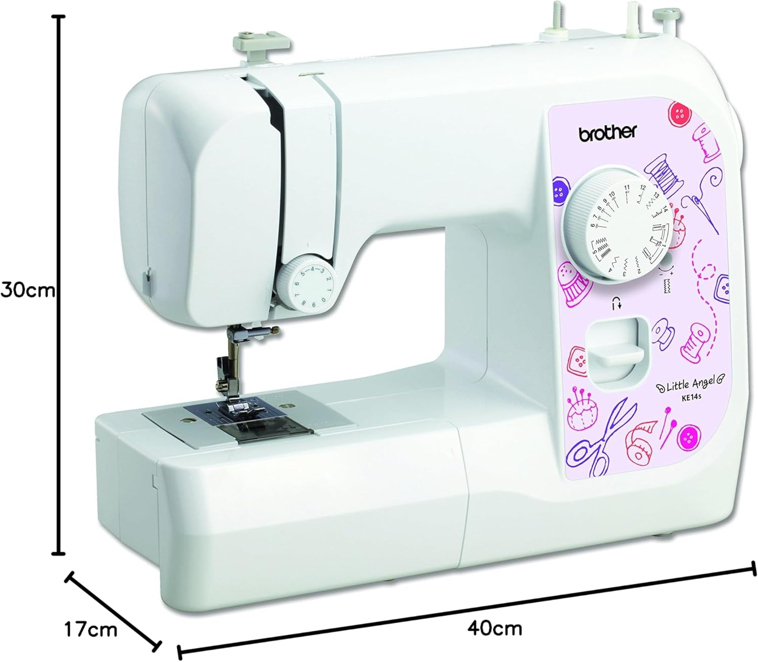 Brother KE14s naaimachine, roestvrij staal, wit/roze, 40 x 15 x 31 cm 