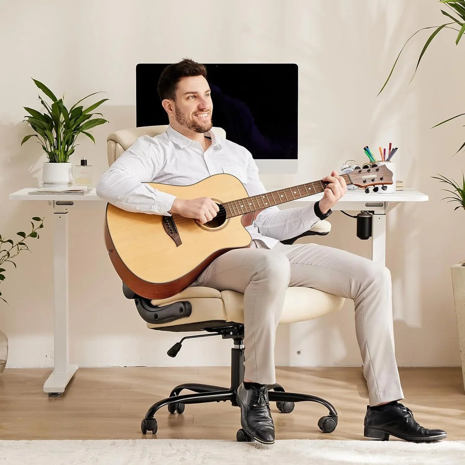 Chaise de bureau ergonomique, chaise de bureau robuste, chaise pivotante réglable à roulettes