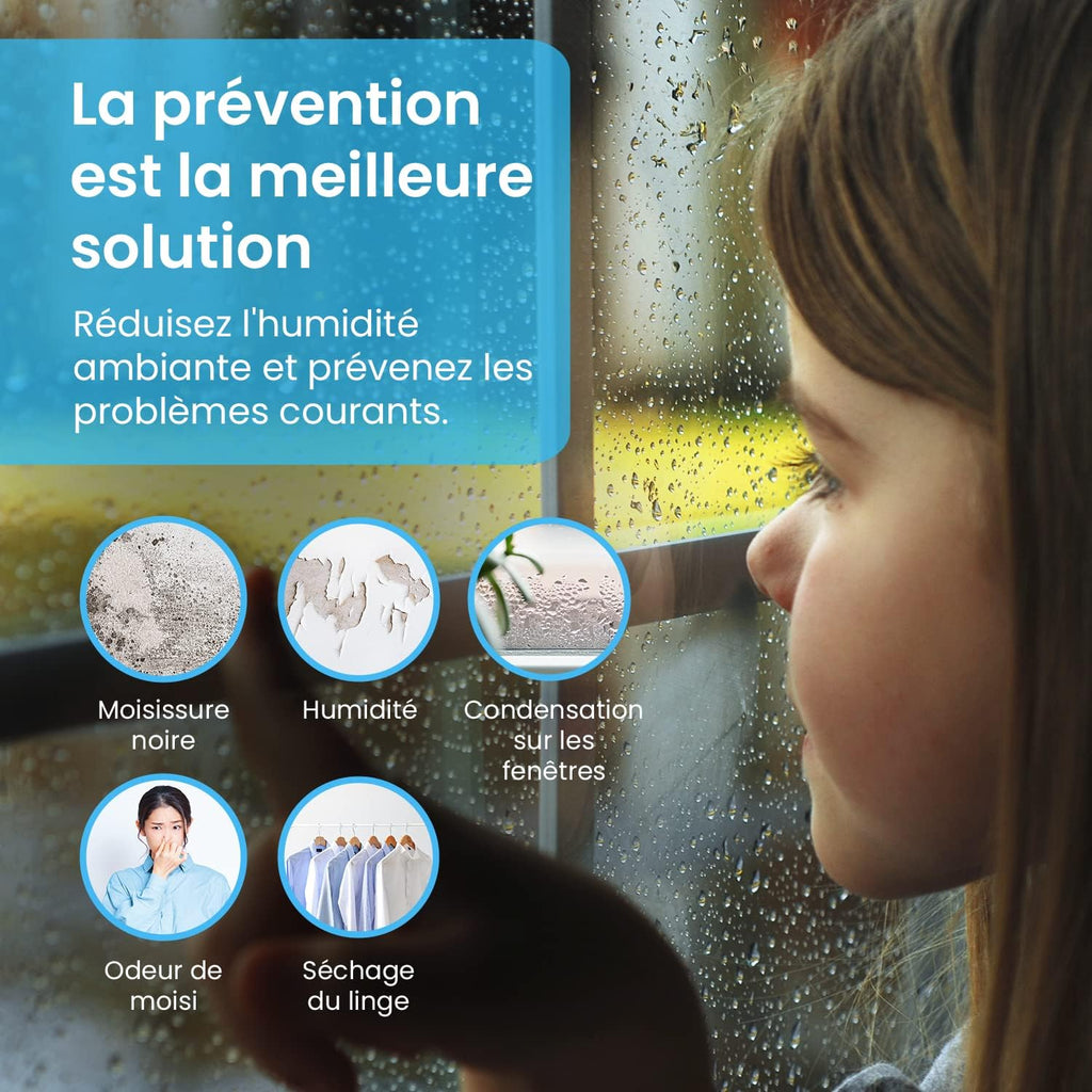 Déshumidificateur à compresseur 20 litres par jour 4 modes Séchoir Vidange continue Minuterie 24 heures Grand réservoir d'eau de 5,5 litres Résistant à l'humidité Résistant à la moisissure