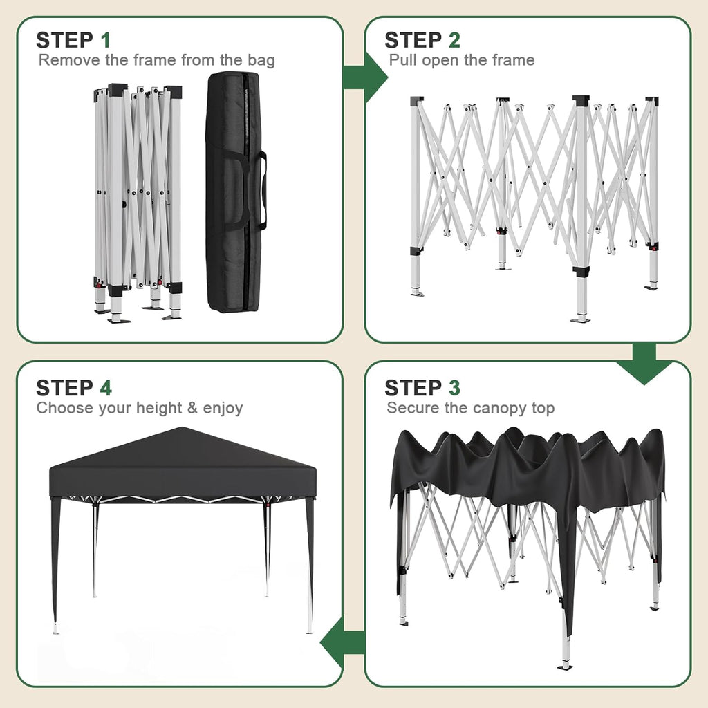 JUMMICO Waterdichte opvouwbare tuinpaviljoen, tuinpaviljoen voor buiten, in hoogte verstelbaar, Barnum UV50+, paviljoen voor kamperen, festivals, strand, tuinen 