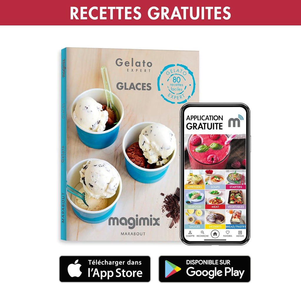 Sorbetière MAGIMIX 11680 Gelato Expert, Machine à glaçons professionnelle, Turbine à glace, Machine à glaçons italienne, Glace artisanale, Granit