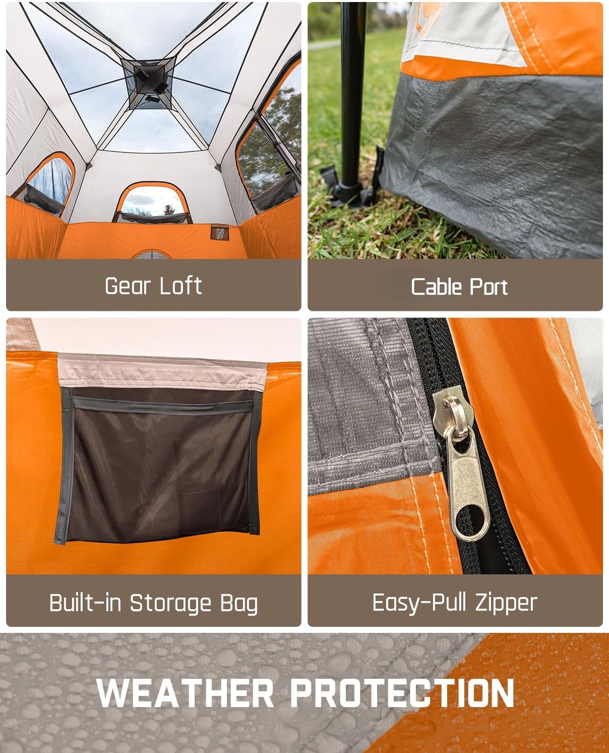 Tente de camping portable pour 4/6/8/10 personnes avec cabine instantanée et résistante à la pluie et au vent