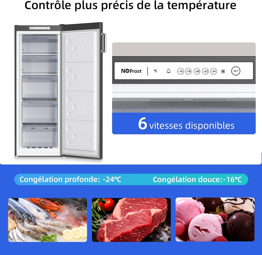 CHiQ Congélateur d'une capacité de 145 L, Congélation rapide, Thermostat réglable Silencieux Porte réversible, Noir, Classe énergétique E