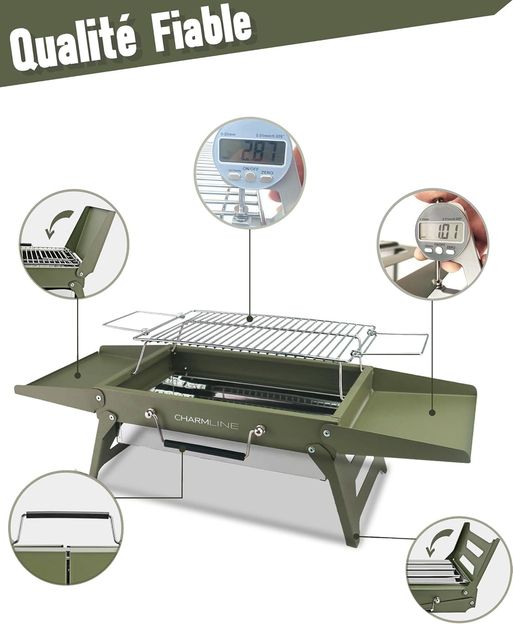 Barbecue portable compact au charbon de bois pour l'extérieur, 34 x 23 cm