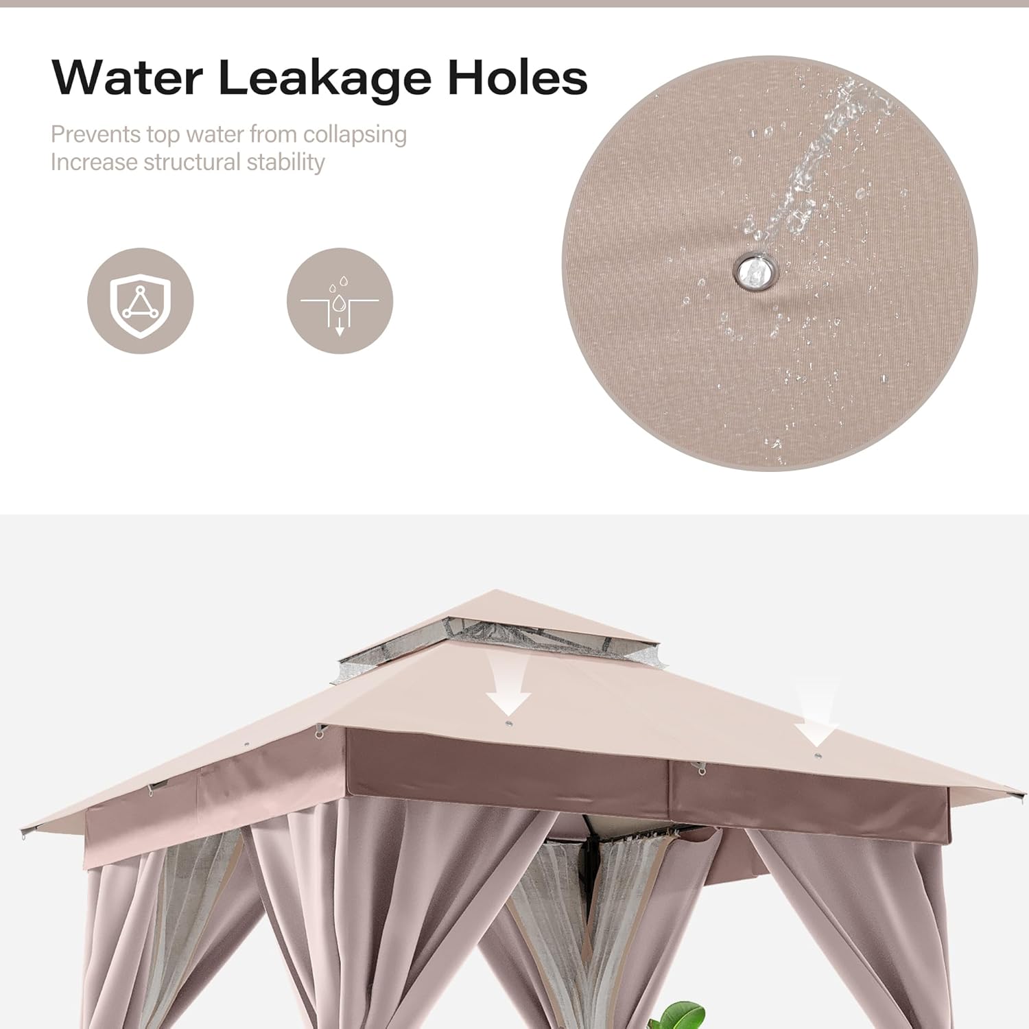 Tente pavillon d'extérieur améliorée à double toit, auvent imperméable UV50+ avec filet et crochets