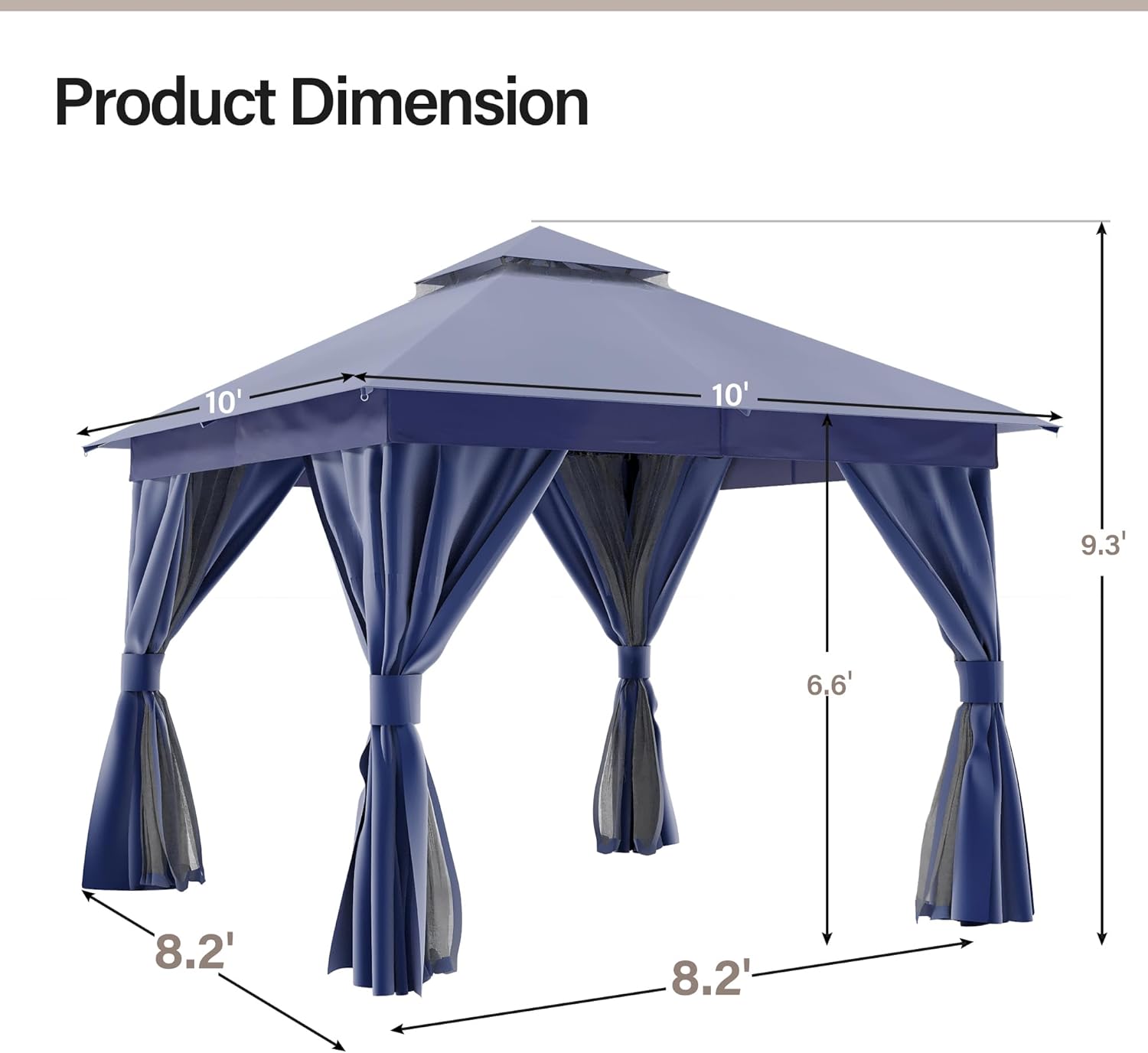 Tente pavillon d'extérieur améliorée à double toit, auvent imperméable UV50+ avec filet et crochets