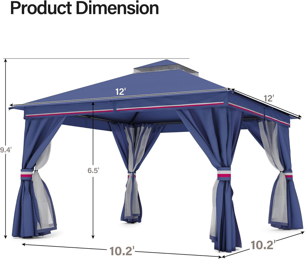 Tente pavillon d'extérieur améliorée à double toit, auvent imperméable UV50+ avec filet et crochets