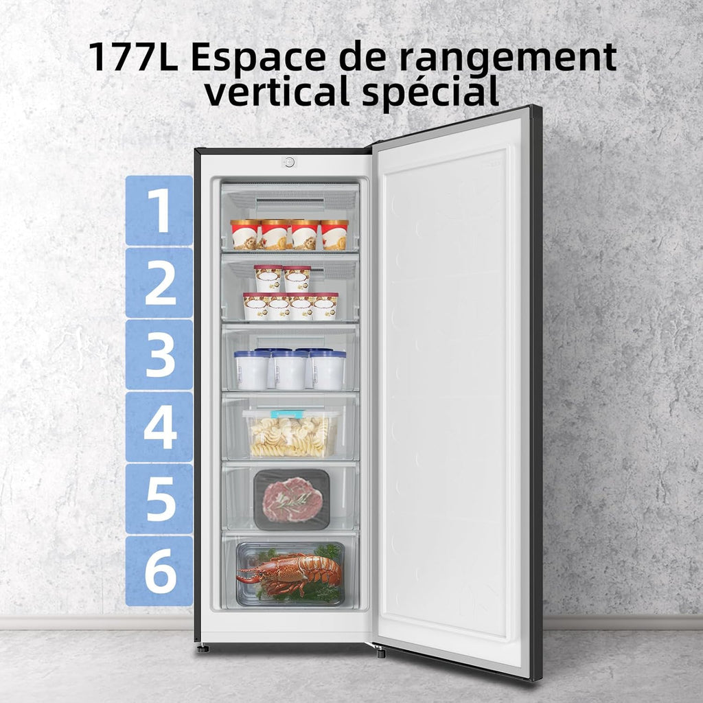 CHiQ Congélateur d'une capacité de 145 L, Congélation rapide, Thermostat réglable Silencieux Porte réversible, Noir, Classe énergétique E