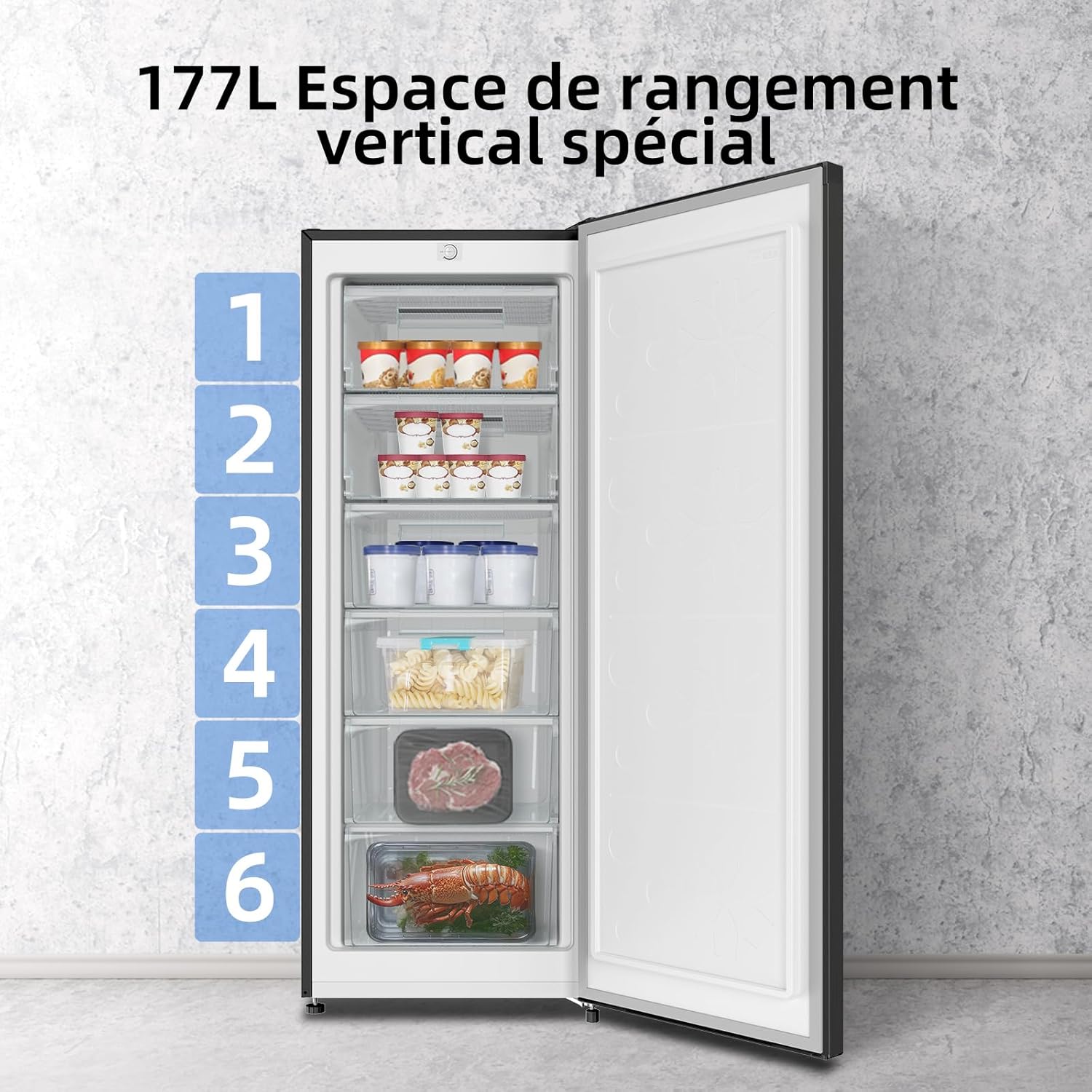 CHiQ Congélateur d'une capacité de 145 L, Congélation rapide, Thermostat réglable Silencieux Porte réversible, Noir, Classe énergétique E