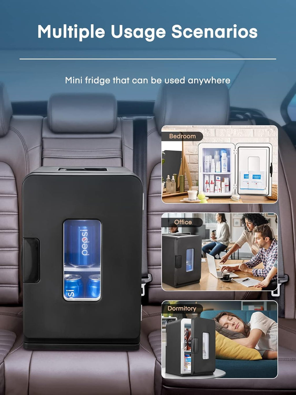 Mini réfrigérateur FOHERE 15 L/21 canettes, petit réfrigérateur portable 240 V/12 V, mode silencieux, fonction chaud/froid, cosmétique noir