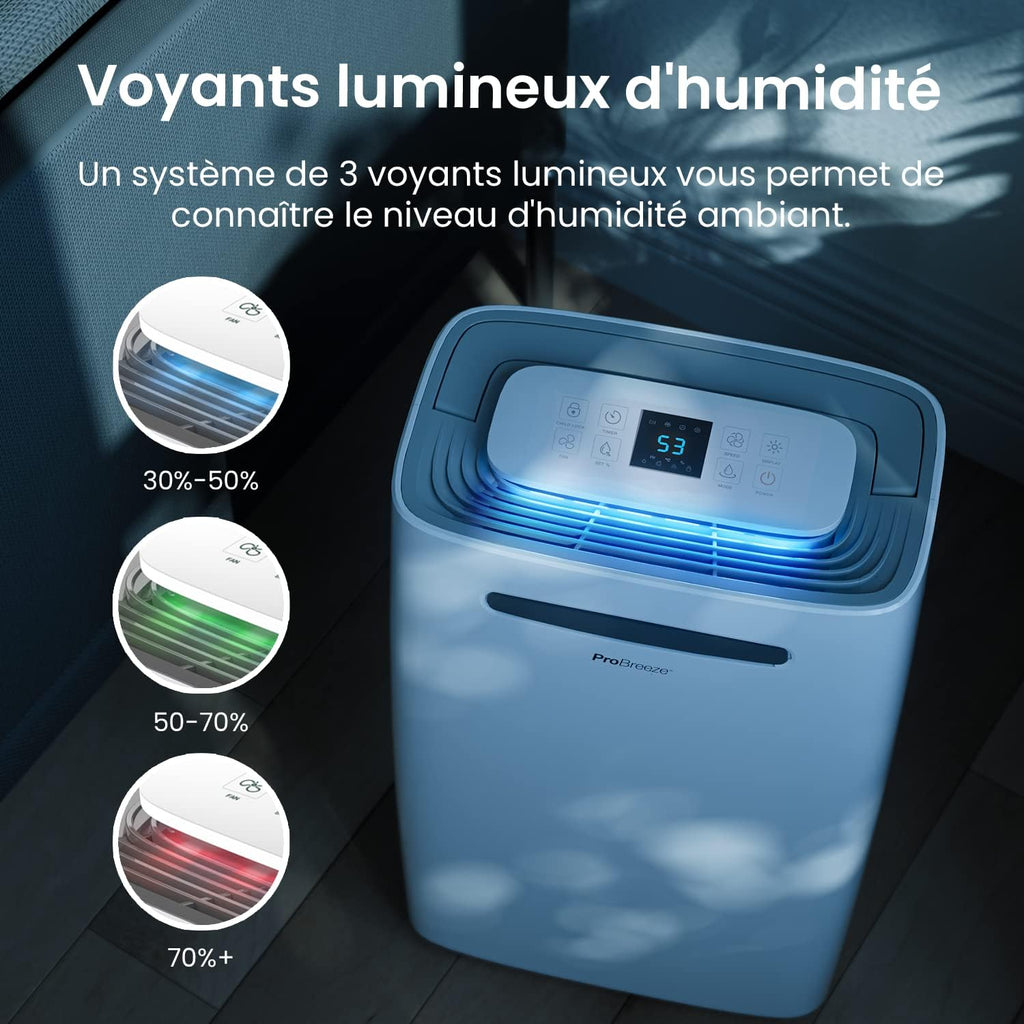 Déshumidificateur à compresseur 20 litres par jour 4 modes Séchoir Vidange continue Minuterie 24 heures Grand réservoir d'eau de 5,5 litres Résistant à l'humidité Résistant à la moisissure