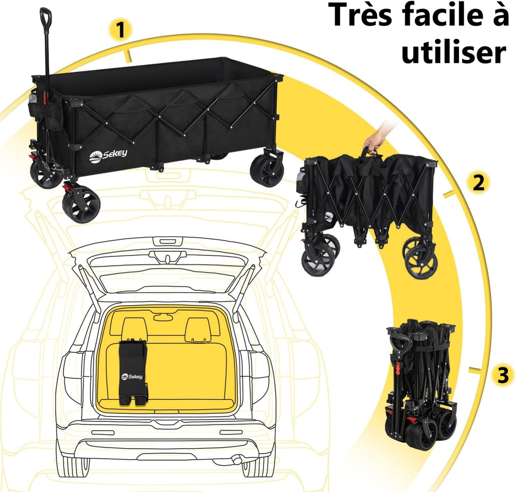 Chariot de transport pliable Sekey XXXL avec frein, chariot de jardin de plage