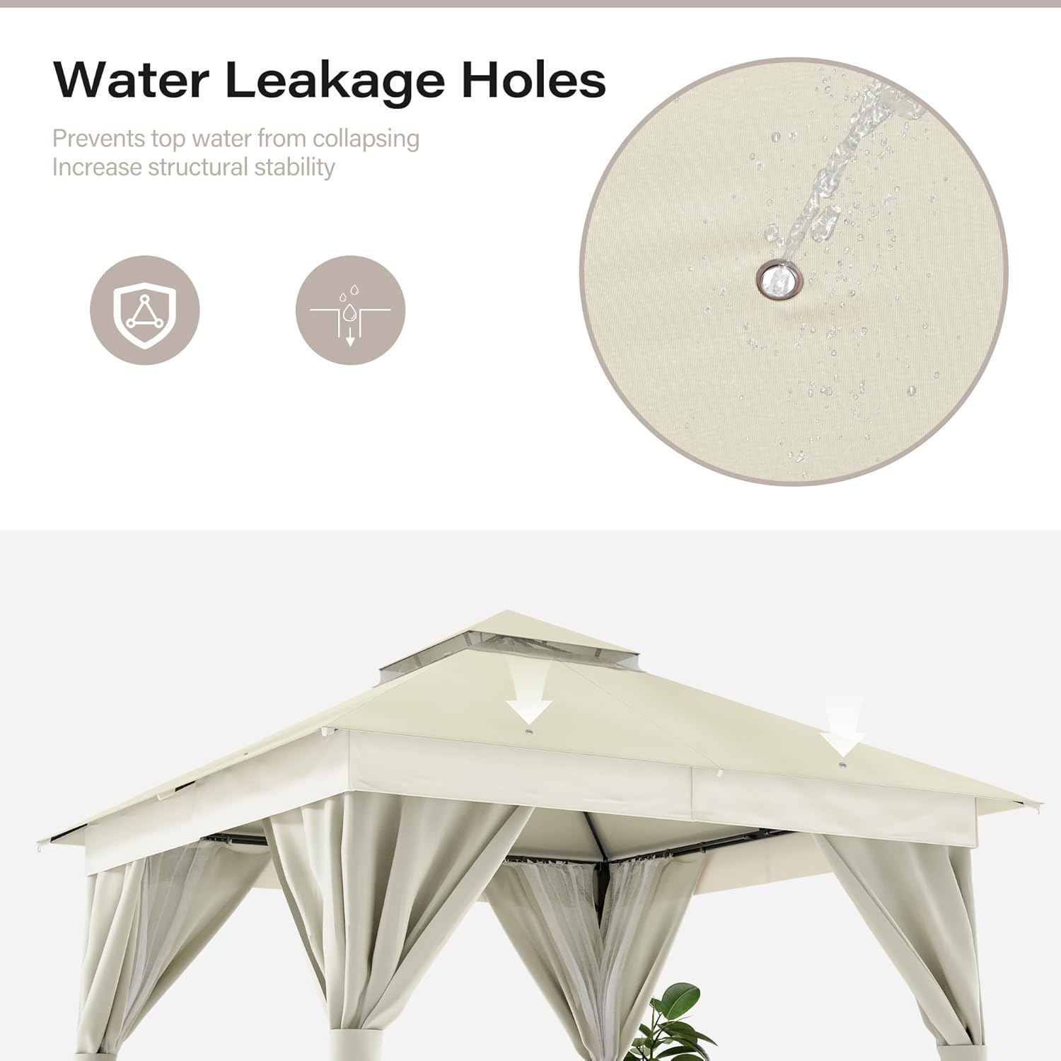 Tente pavillon d'extérieur améliorée à double toit, auvent imperméable UV50+ avec filet et crochets