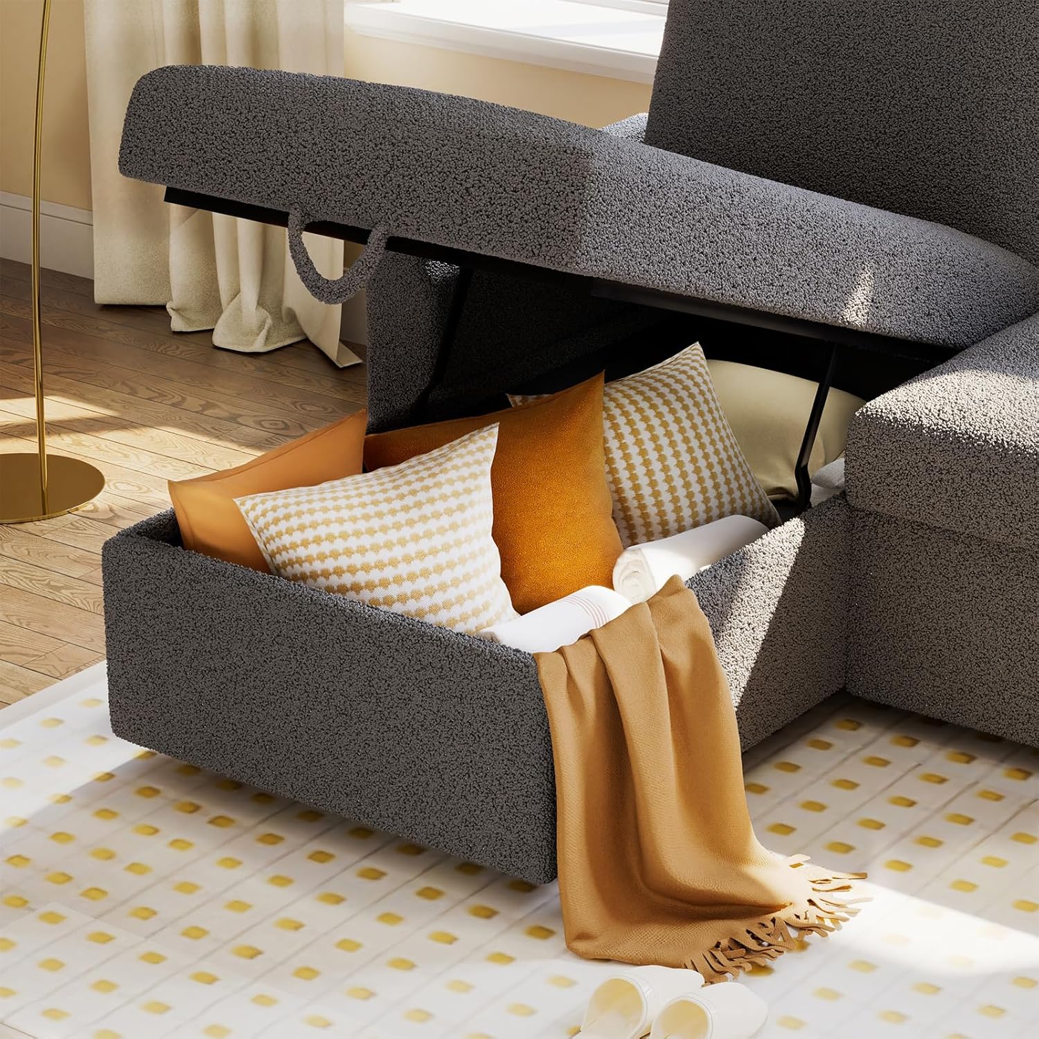 Canapé-lit VanAcc, canapé-lit avec méridienne de rangement - Canapé-lit 2 en 1 pour salon, canapé-lit confortable