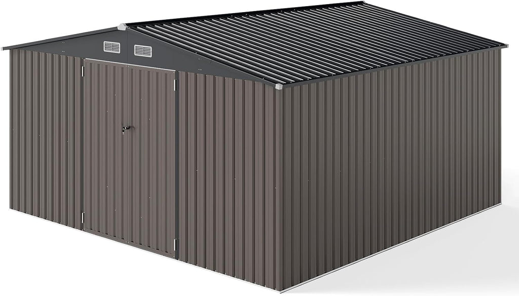 RELAX4LIFE Abri de Jardin en Métal 350x223x197cm, Cabane de Stockage 15m3 8m2 avec 2 Portes, Toit Incliné, Fenêtre de Ventilation pour Vélo Tondeuse, Organisateur Extérieur pour Jardin Patio (15m³)