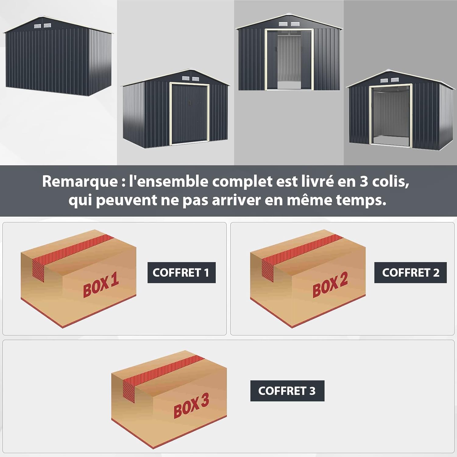 Abri de jardin en métal Costway + 1 kit d'extension avec 2 portes coulissantes verrouillables, 4 trous de ventilation, toit incliné pour vélo